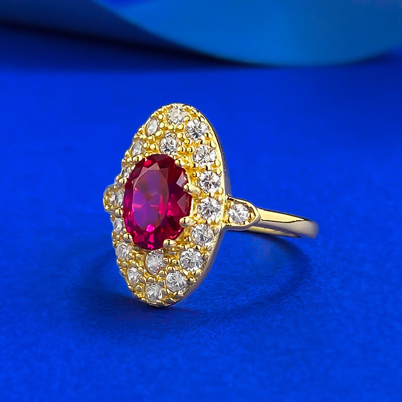 Luxury Vintage Court Style 925 Silver Ring | 6*8mm Oval Red CZ