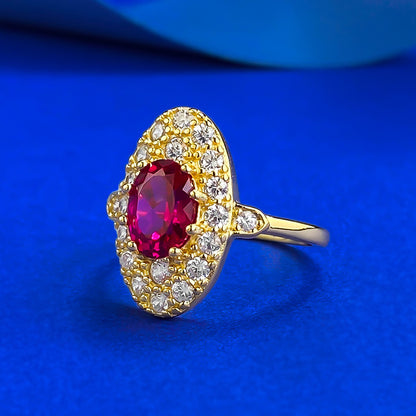 Luxury Vintage Court Style 925 Silver Ring | 6*8mm Oval Red CZ