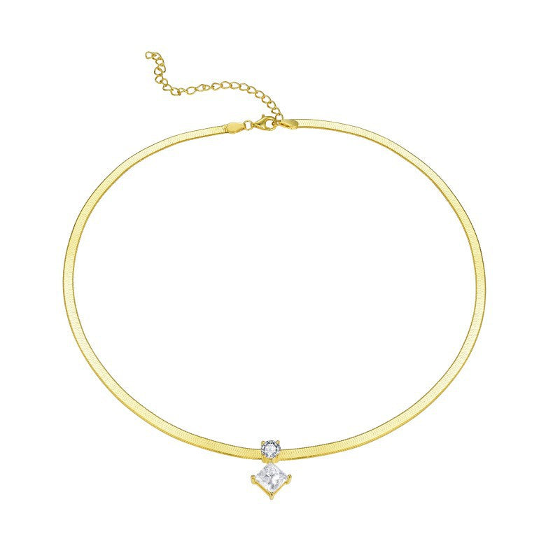 Ins Style 925 Silver Snake Chain Necklace with 1.5ct Princess Cut Moissanite for Women (Layerable)
