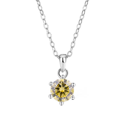 Carat Moissanite 6-Prong Pendant Necklace - 925 Sterling Silver Simulated Diamond Clavicle Chain for Women