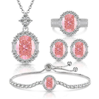 Ice Flower Cut Gemstone Set: Sparkling High-Carbon Diamond Ring Earrings Necklace Bracelet for Women