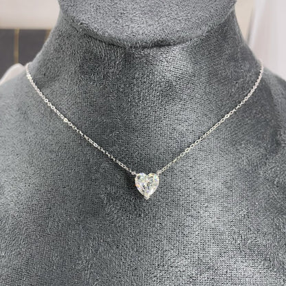 Ricady Jewel S925 Silver Plated 18K Gold 3-Prong Heart-Shaped 8mm Moissanite Necklace - Diamond Tester Passed Women's Clavicle Chain