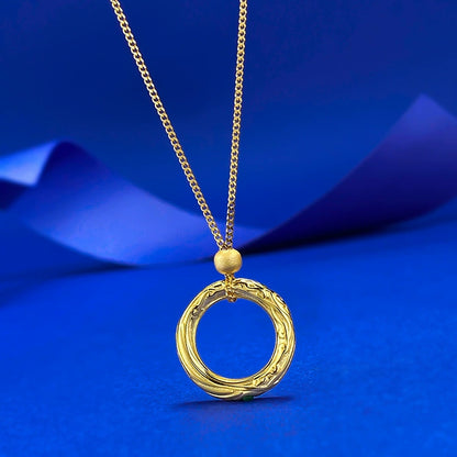 Ricady Jewel S925 Silver Vintage Qiankun Circle Pendant | Green Diamond Gold-Plated Necklace