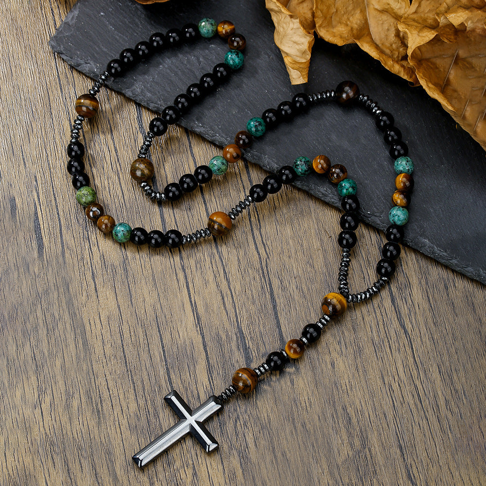 Handcrafted Natural Stone Cross Pendant Necklace - Instagram Style