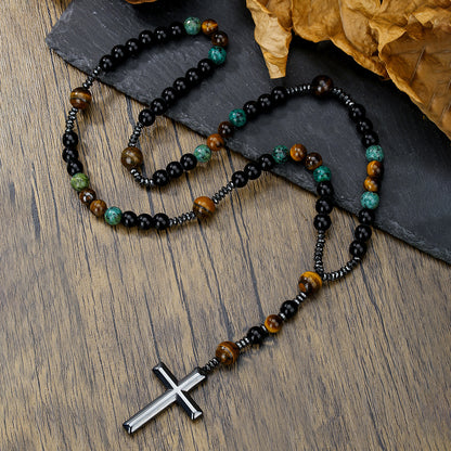 Handcrafted Natural Stone Cross Pendant Necklace - Instagram Style