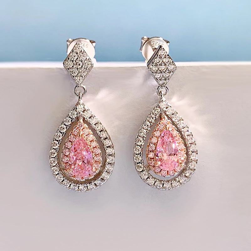 Elegant Minimalist 4*7mm Pear Pink Diamond Stud Earrings 925 Sterling Silver