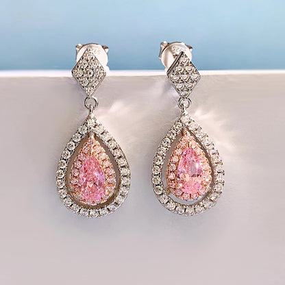 Elegant Minimalist 4*7mm Pear Pink Diamond Stud Earrings 925 Sterling Silver