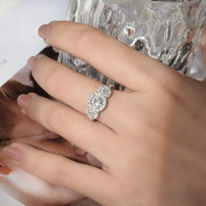 S925 Silver Moissanite Ring for Women - Dainty Closed Wedding Band