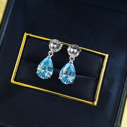S925 Silver Sea Blue Teardrop Earrings | 7x10mm Gemstone Earrings for Women