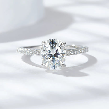 S925 Silver 2CT D Color Oval Moissanite Ring 4-Claw French Wedding Ring Wholesale