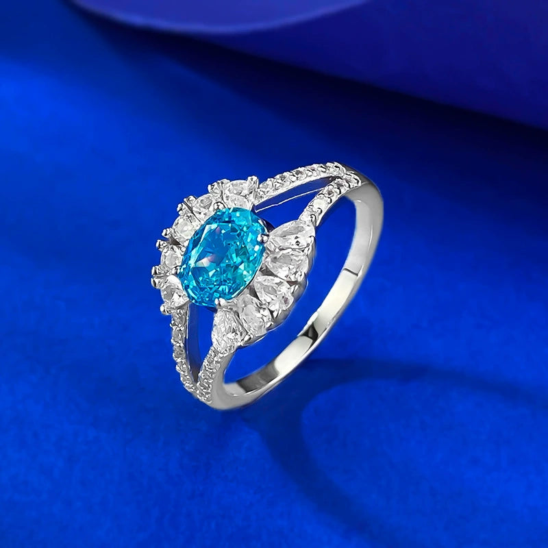 925 Silver 5*7mm Aquamarine Cabochon Ring - Chic Minimalist Style