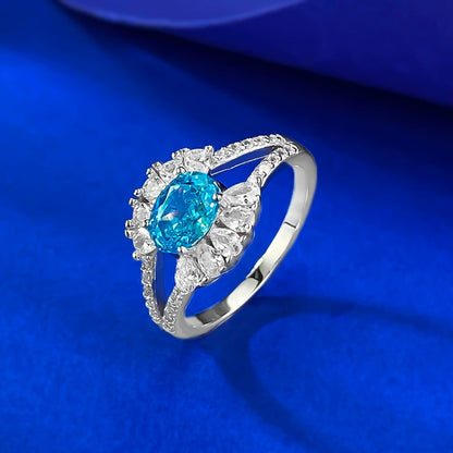 925 Silver 5*7mm Aquamarine Cabochon Ring - Chic Minimalist Style