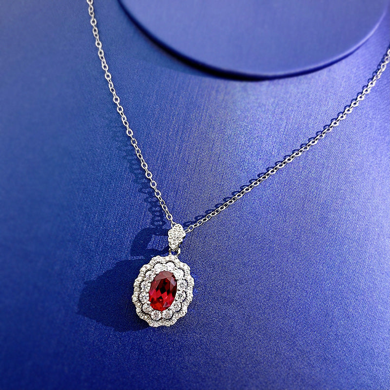 S925 Silver Simulated Ruby Necklace | 7x9mm Oval | Ins Style