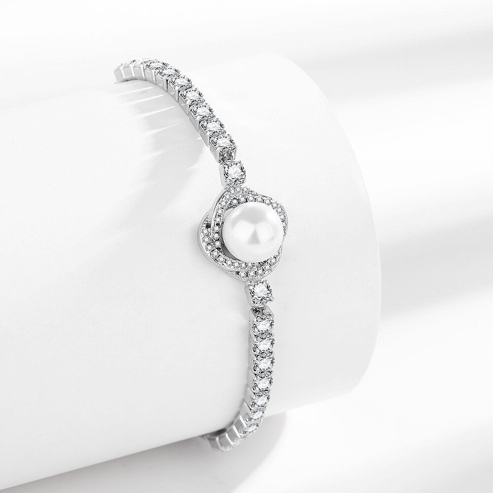 Mermaid Style Faux Pearl Bracelet - Adjustable Pull-On Design, Minimalist Luxury