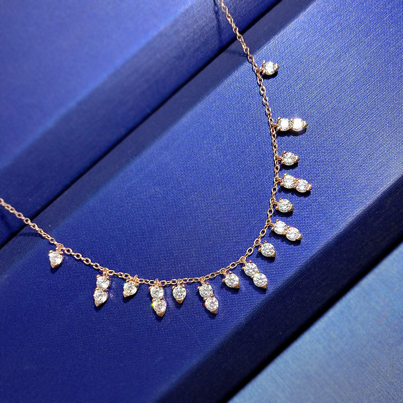 925 Sterling Silver Tassel Necklace - Dainty Cubic Zirconia Collar, Luxury & Stylish