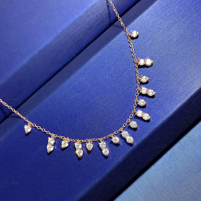 925 Sterling Silver Tassel Necklace - Dainty Cubic Zirconia Collar, Luxury & Stylish