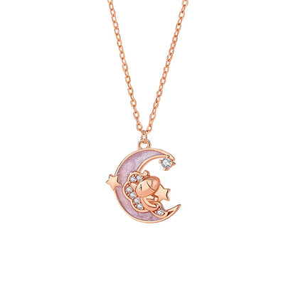 S925 Sterling Silver Star Moon Horse Necklace for Women - Dainty & Unique Design Collar Chain