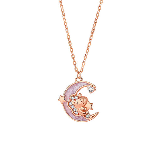 S925 Sterling Silver Star Moon Horse Necklace for Women - Dainty & Unique Design Collar Chain