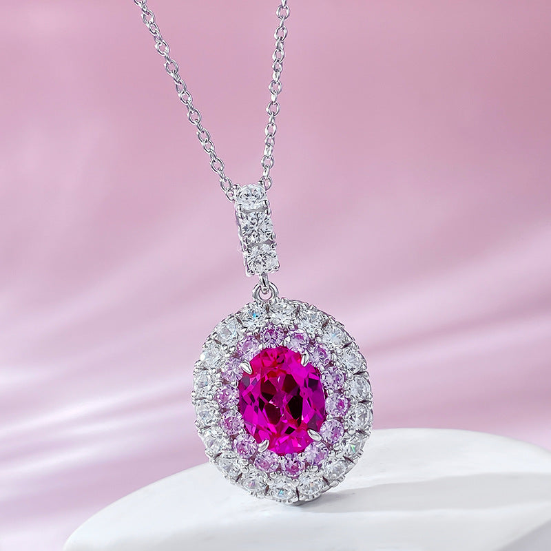 Valentine's Rhodolite Rose Pendant 8x10mm Oval
