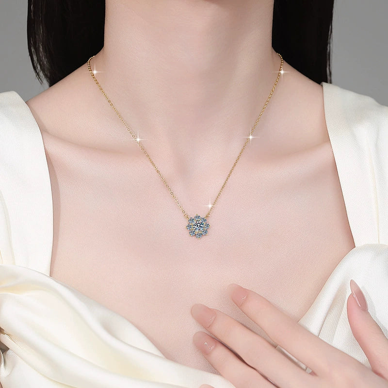 S925 Silver Sunflower Pendant Necklace - 18K Plated Clavicle Chain with Moissanite, Luxury Fashion Jewelry