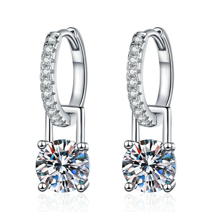 S925 Sterling Silver Earrings 2-Way Wear Moissanite Studs & Four-Claw Hoops
