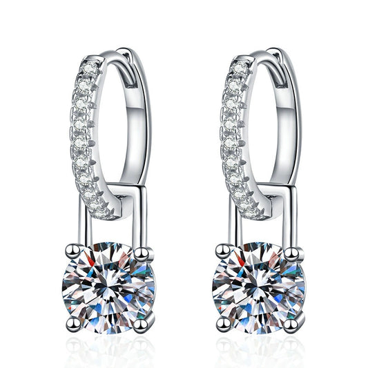 S925 Sterling Silver Earrings 2-Way Wear Moissanite Studs & Four-Claw Hoops