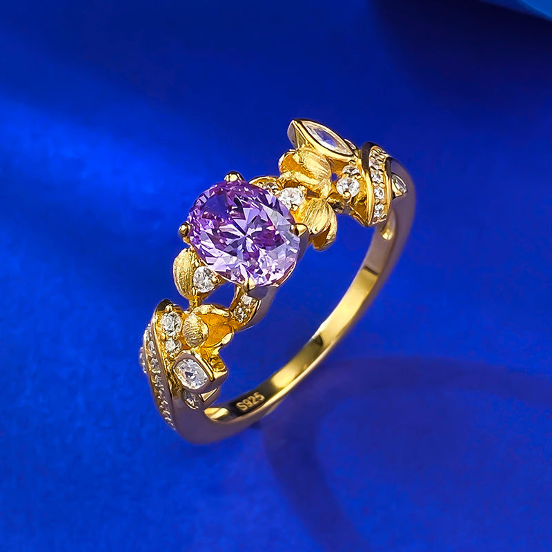 S925 Silver Bauhinia Ring | Dreamy Purple Brushed 3D Bud Design