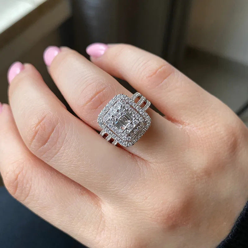 Ricady Jewel Ins Minimalist Ice Cube Ring - Dainty Cubic Zirconia