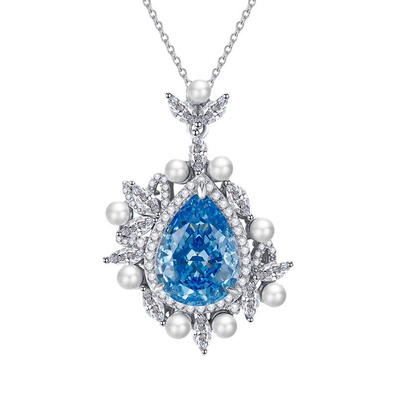 925 Sterling Silver Pear 11x15mm Aquamarine Pendant Necklace for Women - Versatile