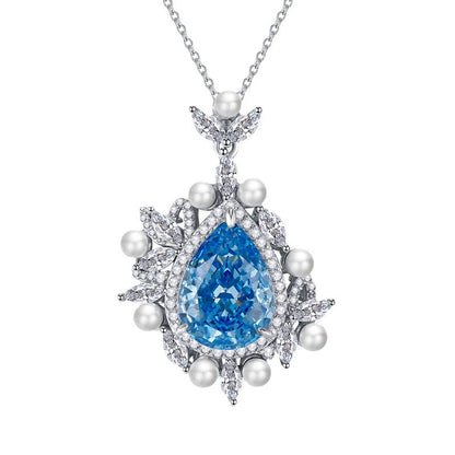 925 Sterling Silver Pear 11x15mm Aquamarine Pendant Necklace for Women - Versatile
