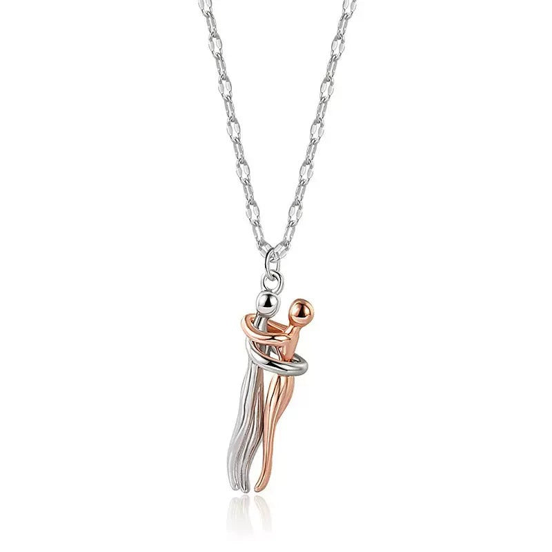 Couple Embracing Pendant Necklace - Sterling Silver for Her