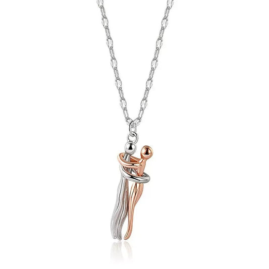 Couple Embracing Pendant Necklace - Sterling Silver for Her