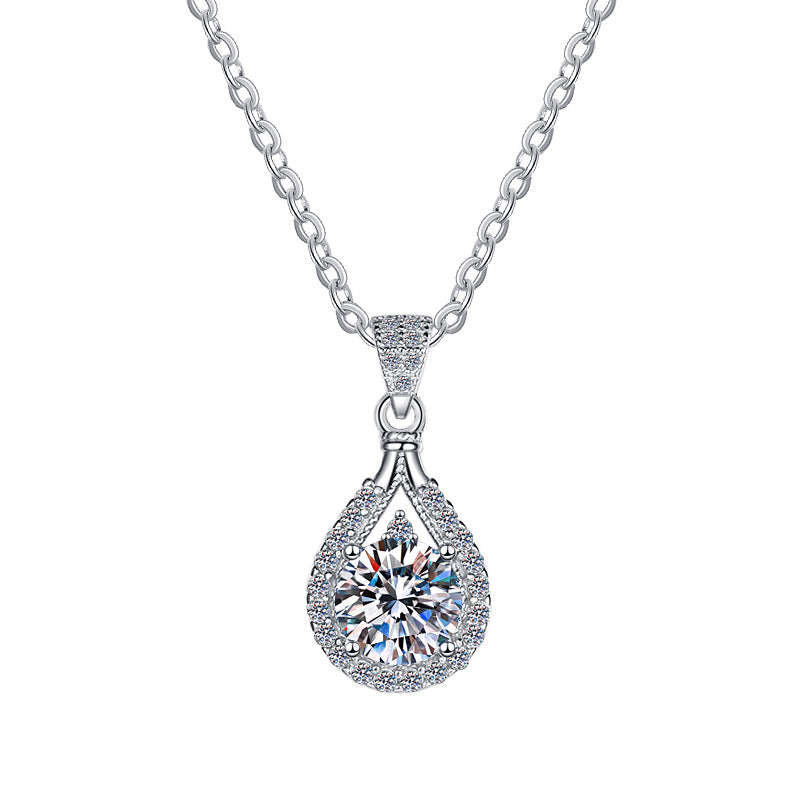 Ricady Jewel 925 Silver 18K Plated Water Drop & Round Moissanite Pendant Necklace