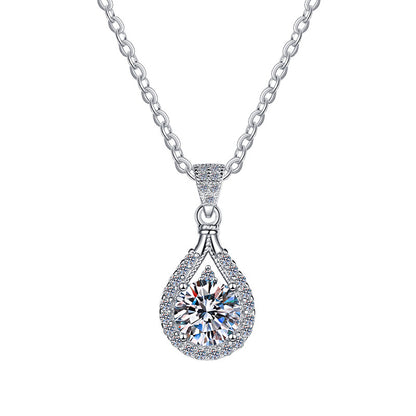Ricady Jewel 925 Silver 18K Plated Water Drop & Round Moissanite Pendant Necklace