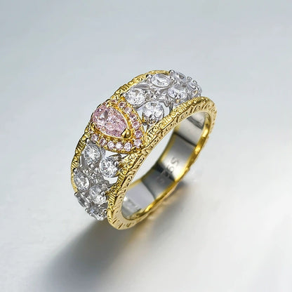 S925 Silver Pear Shaped Pink Diamond Ring - Minimalist Daily Wear