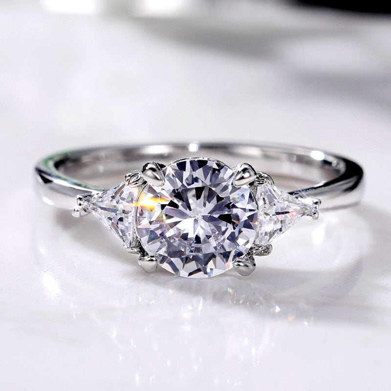 Women's Round Zircon Ring - Copper Plated White Gold Micro Pave Band