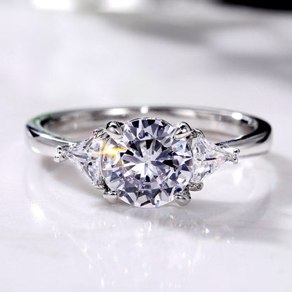 Women's Round Zircon Ring - Copper Plated White Gold Micro Pave Band
