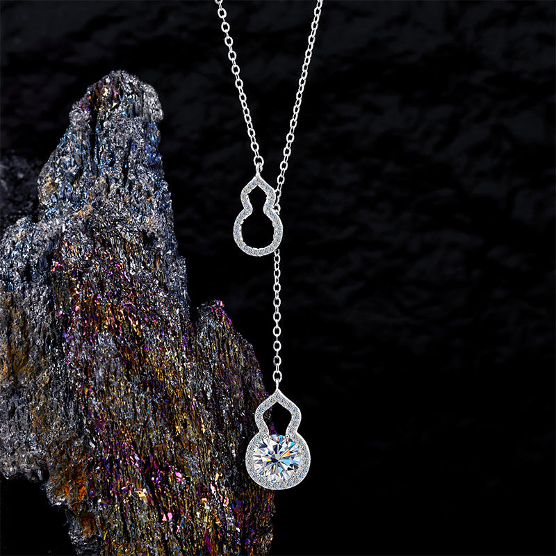 S925 Silver Gourd Pendant Necklace - Dainty Moissanite for Women