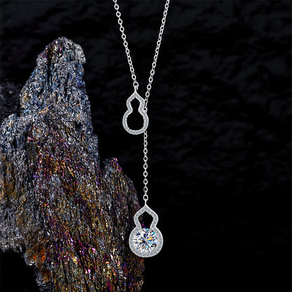 S925 Silver Gourd Pendant Necklace - Dainty Moissanite for Women