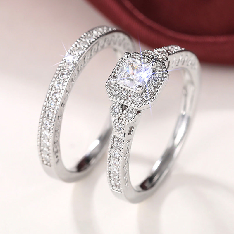 Ricady Jewel Bridal Wedding Band Set - Sparkling Zircon Duo Rings