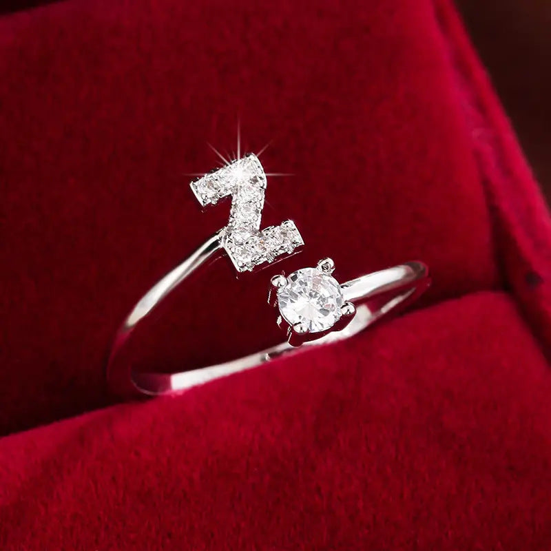26 Letter Micro-Pave Zircon Ring for Women - 14K Gold Plated Copper Open Plain Band