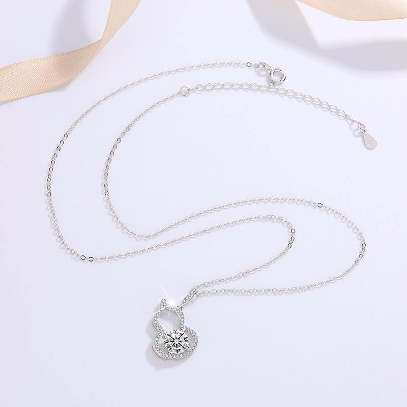 S925 Silver Gourd Pendant Necklace - Dainty Moissanite for Women