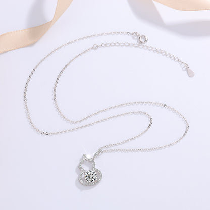 S925 Silver Gourd Pendant Necklace - Dainty Moissanite for Women