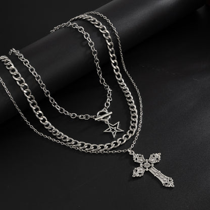 Layered Geometric Pendant Necklace - European Men's Fashion