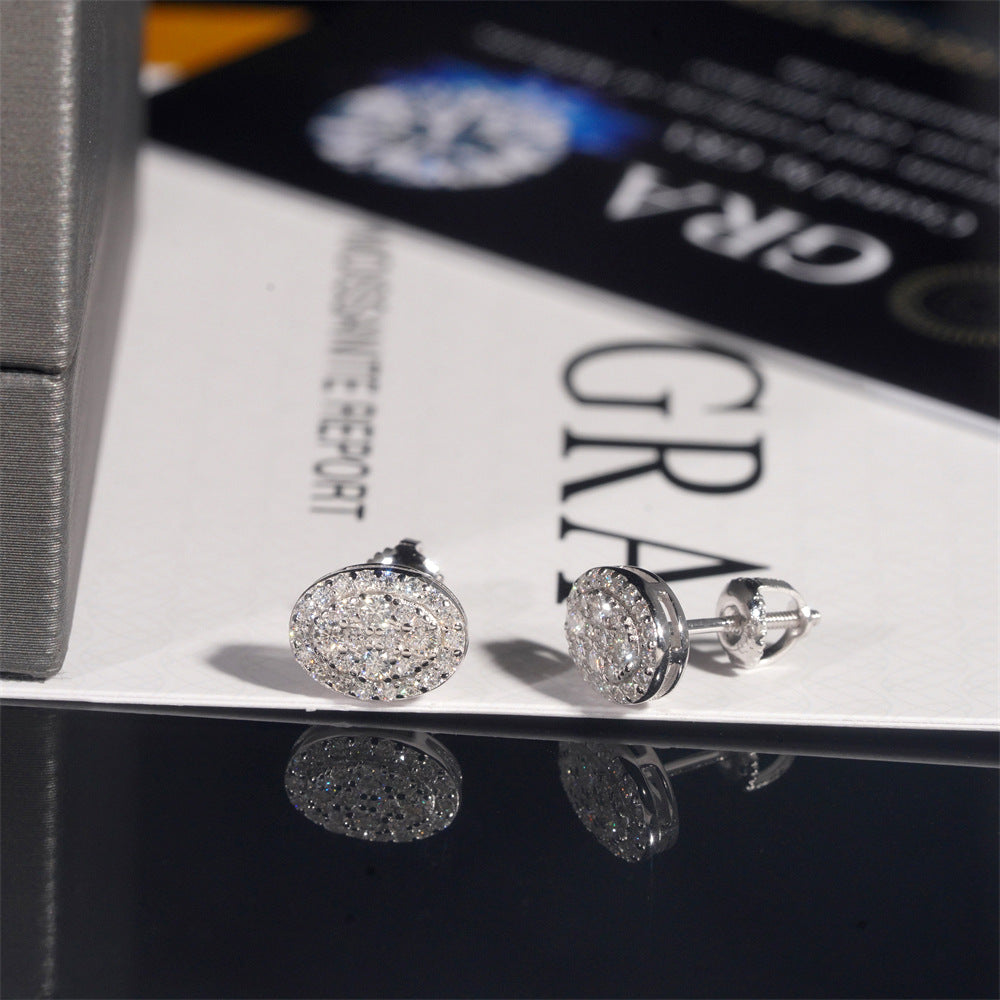 Premium 925 Silver Hip-Hop Earrings with Oval Moissanite Studs