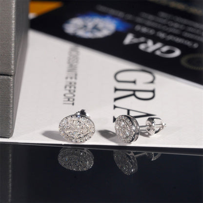 Premium 925 Silver Hip-Hop Earrings with Oval Moissanite Studs