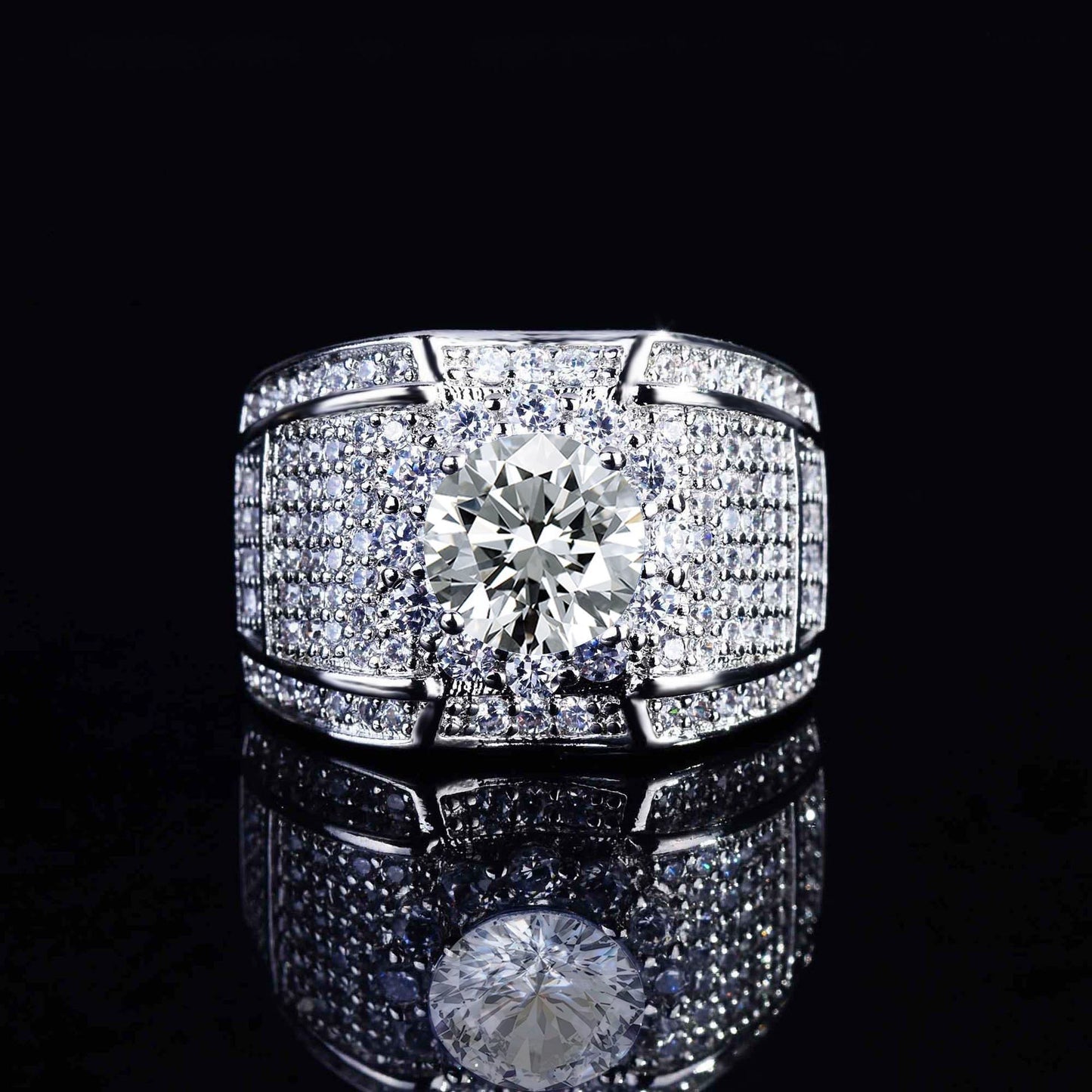 Ricady Jewel Men's Wide Band Luxury Ring, Full Pavé Diamond Statement Jewelry