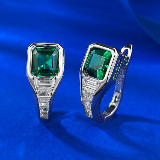 Optimized Title for European & American Markets: S925 Silver Asscher Cut 6x6mm Green Zircon & White Diamond Stud Earrings