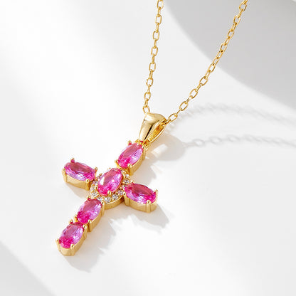 Diamond Cross Pendant Necklace in 925 Sterling Silver
