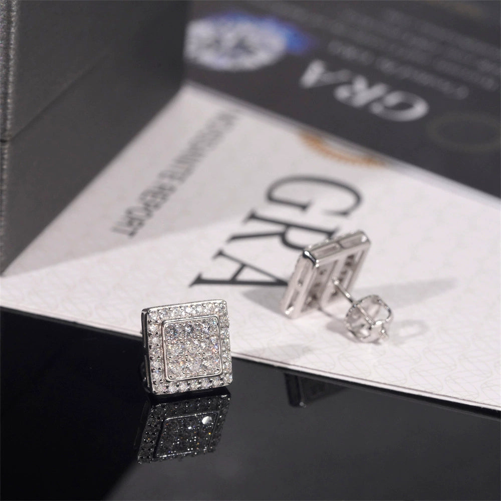 Hip Hop 10mm Square Stud Earrings - 925 Silver with VVS Moissanite by Ricady Jewel
